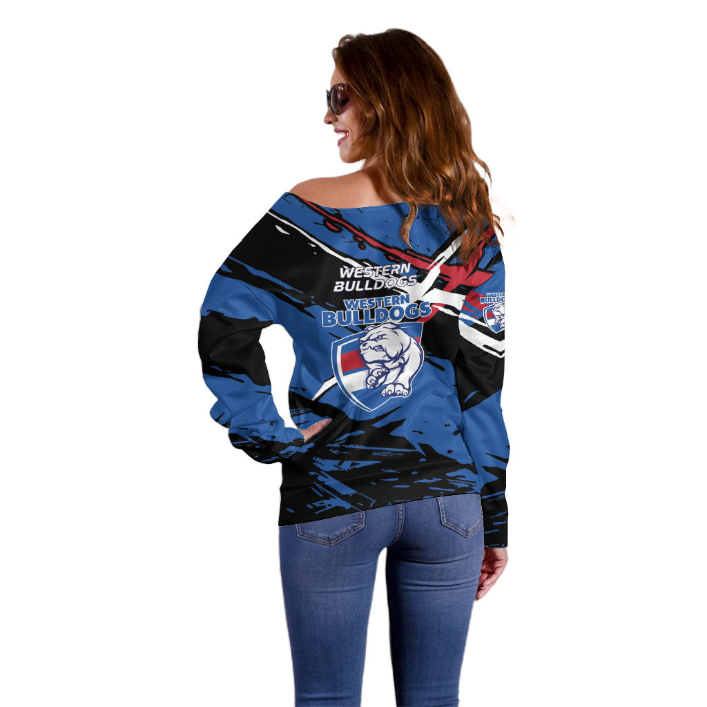 Western Bulldogs Off Shoulder Sweater Footscray Muscular Mascot Graphic - Abstract Paint Splatter Art