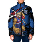 Western Bulldogs Padded Jacket Footscray Muscular Mascot Graphic - Abstract Paint Splatter Art