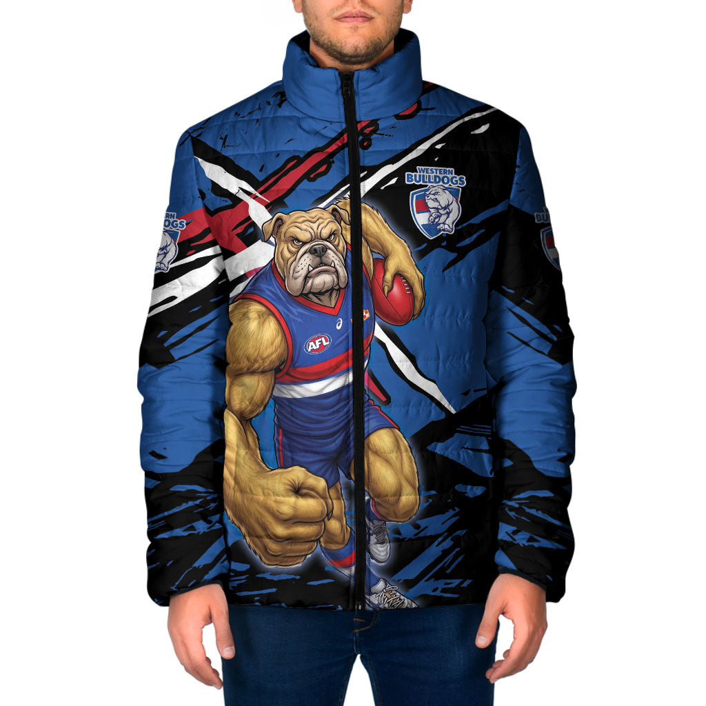 Western Bulldogs Padded Jacket Footscray Muscular Mascot Graphic - Abstract Paint Splatter Art