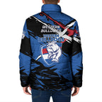 Western Bulldogs Padded Jacket Footscray Muscular Mascot Graphic - Abstract Paint Splatter Art