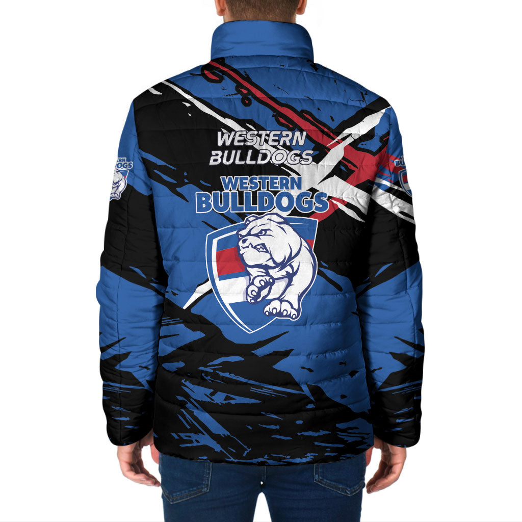 Western Bulldogs Padded Jacket Footscray Muscular Mascot Graphic - Abstract Paint Splatter Art