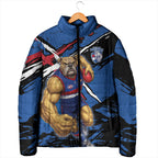 Western Bulldogs Padded Jacket Footscray Muscular Mascot Graphic - Abstract Paint Splatter Art