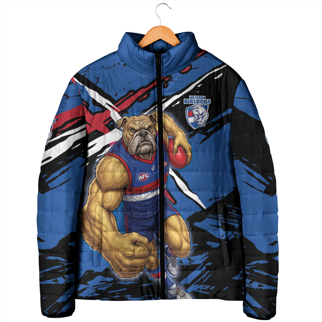 Western Bulldogs Padded Jacket Footscray Muscular Mascot Graphic - Abstract Paint Splatter Art
