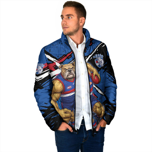 Western Bulldogs Padded Jacket Footscray Muscular Mascot Graphic - Abstract Paint Splatter Art