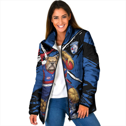 Western Bulldogs Padded Jacket Footscray Muscular Mascot Graphic - Abstract Paint Splatter Art