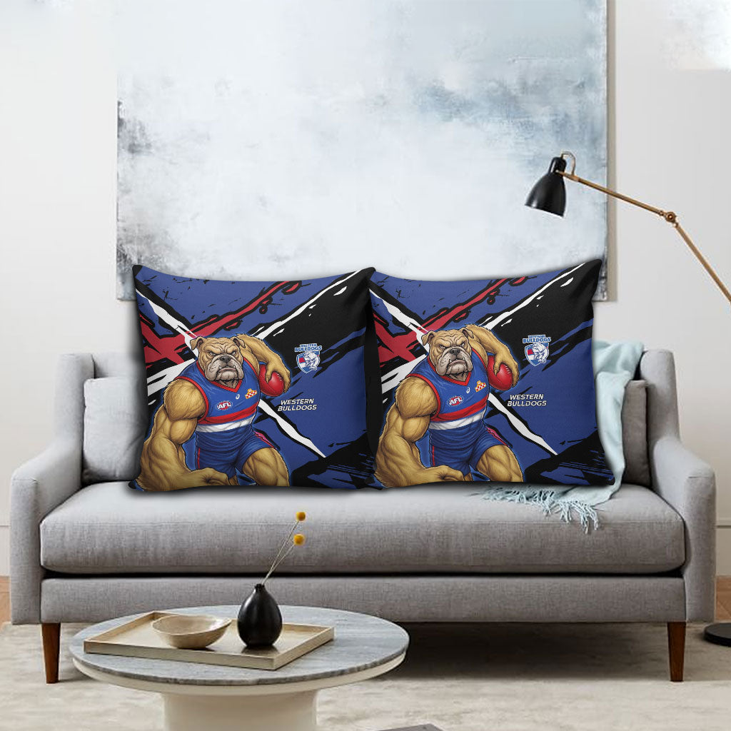 Western Bulldogs Pillow Cover Footscray Muscular Mascot Graphic - Abstract Paint Splatter Art