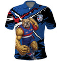 Western Bulldogs Polo Shirt Footscray Muscular Mascot Graphic - Abstract Paint Splatter Art