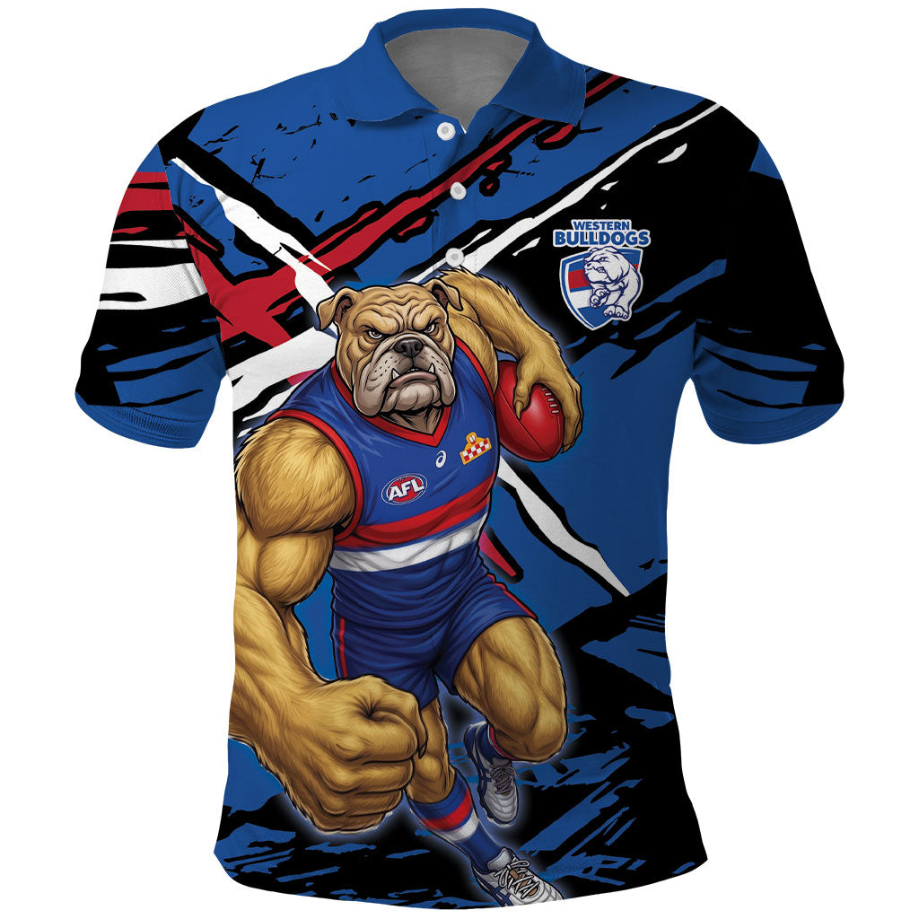 Western Bulldogs Polo Shirt Footscray Muscular Mascot Graphic - Abstract Paint Splatter Art