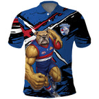 Western Bulldogs Polo Shirt Footscray Muscular Mascot Graphic - Abstract Paint Splatter Art