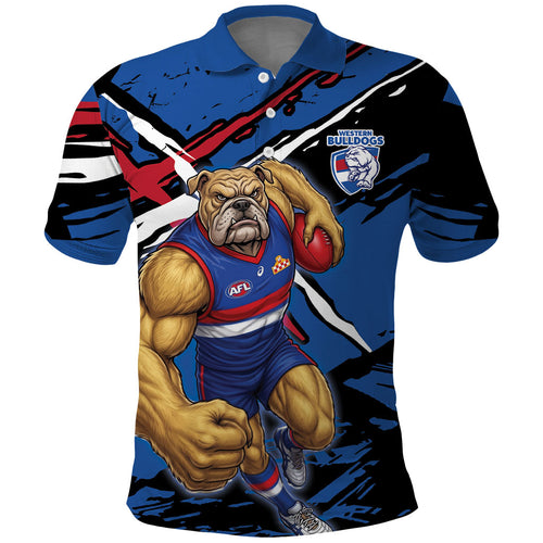 Western Bulldogs Polo Shirt Footscray Muscular Mascot Graphic - Abstract Paint Splatter Art
