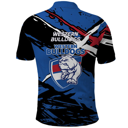 Western Bulldogs Polo Shirt Footscray Muscular Mascot Graphic - Abstract Paint Splatter Art