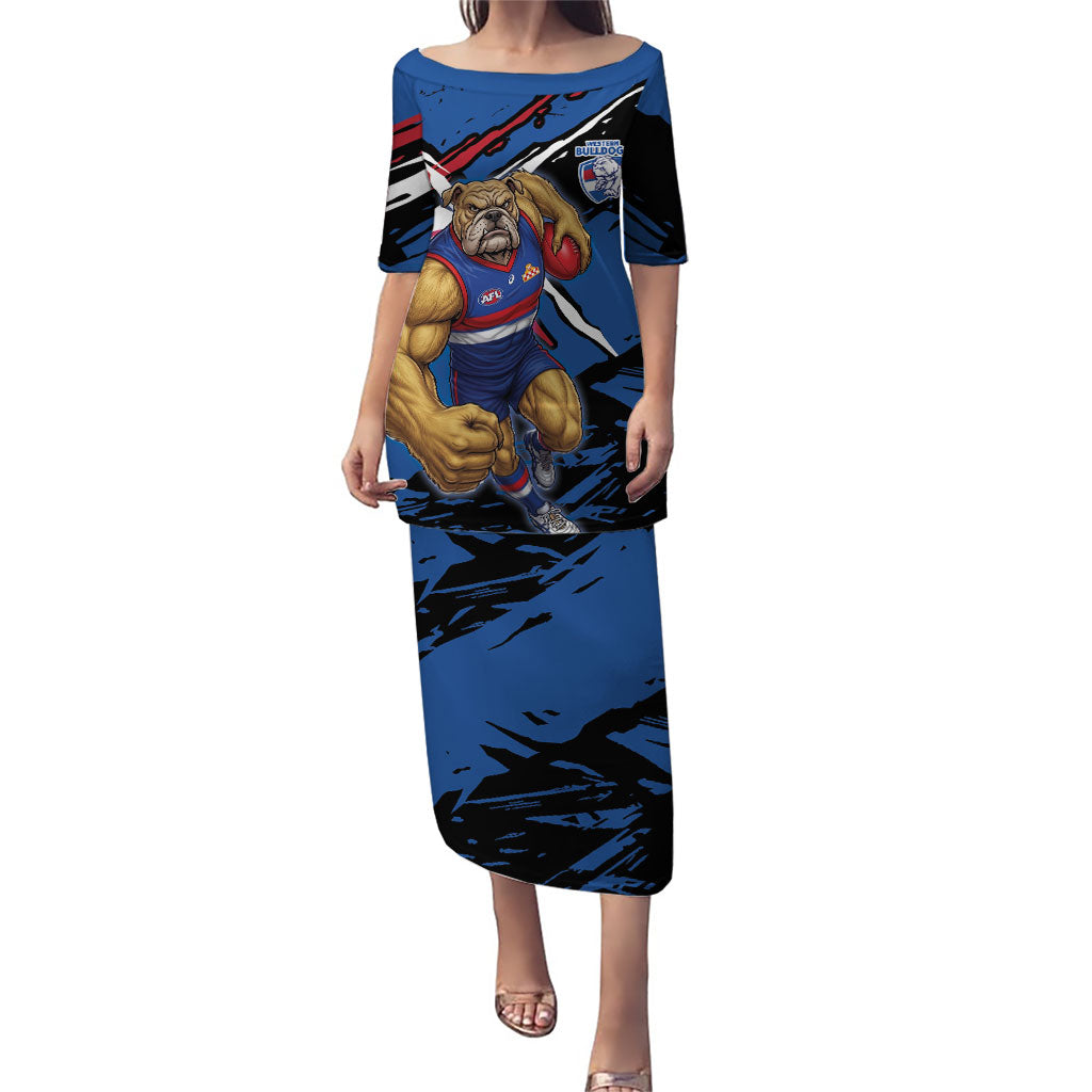 Western Bulldogs Puletasi Footscray Muscular Mascot Graphic - Abstract Paint Splatter Art