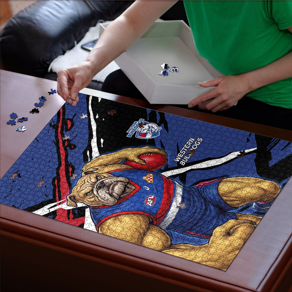 Western Bulldogs Puzzle Footscray Muscular Mascot Graphic - Abstract Paint Splatter Art