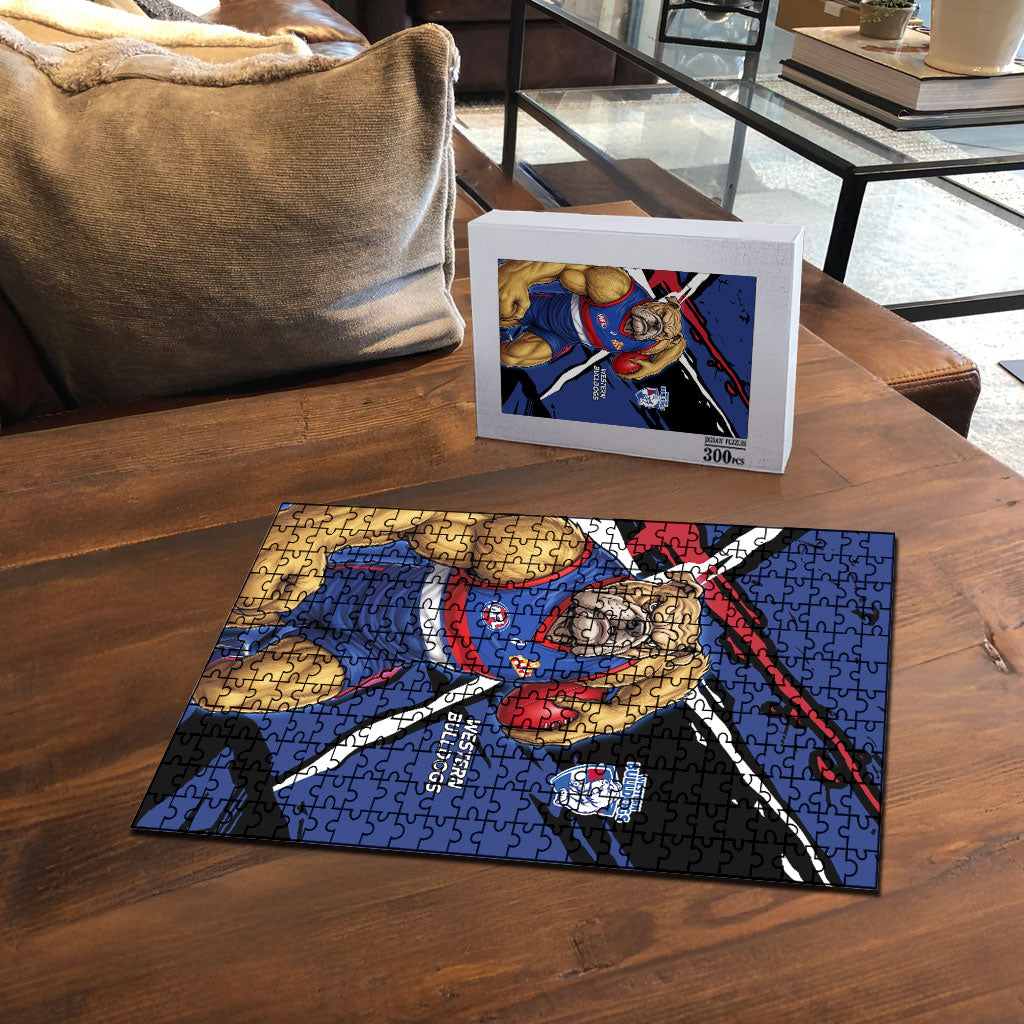 Western Bulldogs Puzzle Footscray Muscular Mascot Graphic - Abstract Paint Splatter Art