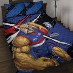 Western Bulldogs Quilt Bed Set Footscray Muscular Mascot Graphic - Abstract Paint Splatter Art