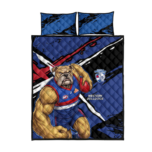 Western Bulldogs Quilt Bed Set Footscray Muscular Mascot Graphic - Abstract Paint Splatter Art