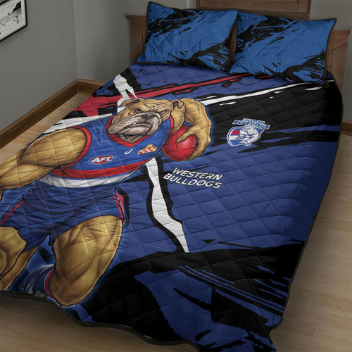 Western Bulldogs Quilt Bed Set Footscray Muscular Mascot Graphic - Abstract Paint Splatter Art