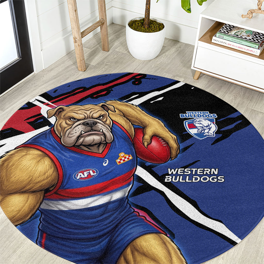 Western Bulldogs Round Carpet Footscray Muscular Mascot Graphic - Abstract Paint Splatter Art