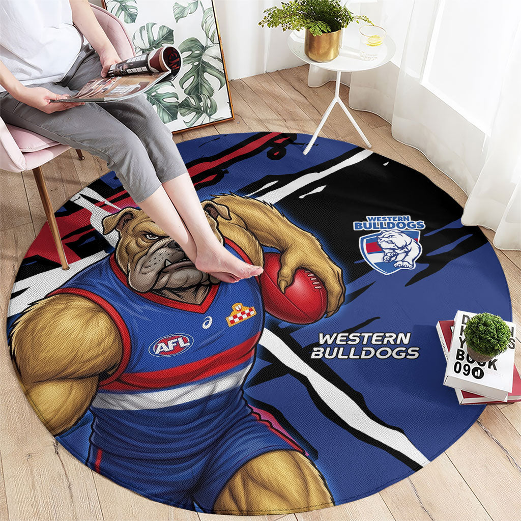 Western Bulldogs Round Carpet Footscray Muscular Mascot Graphic - Abstract Paint Splatter Art