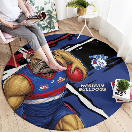 Western Bulldogs Round Carpet Footscray Muscular Mascot Graphic - Abstract Paint Splatter Art