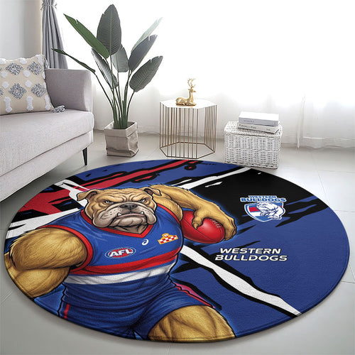 Western Bulldogs Round Carpet Footscray Muscular Mascot Graphic - Abstract Paint Splatter Art