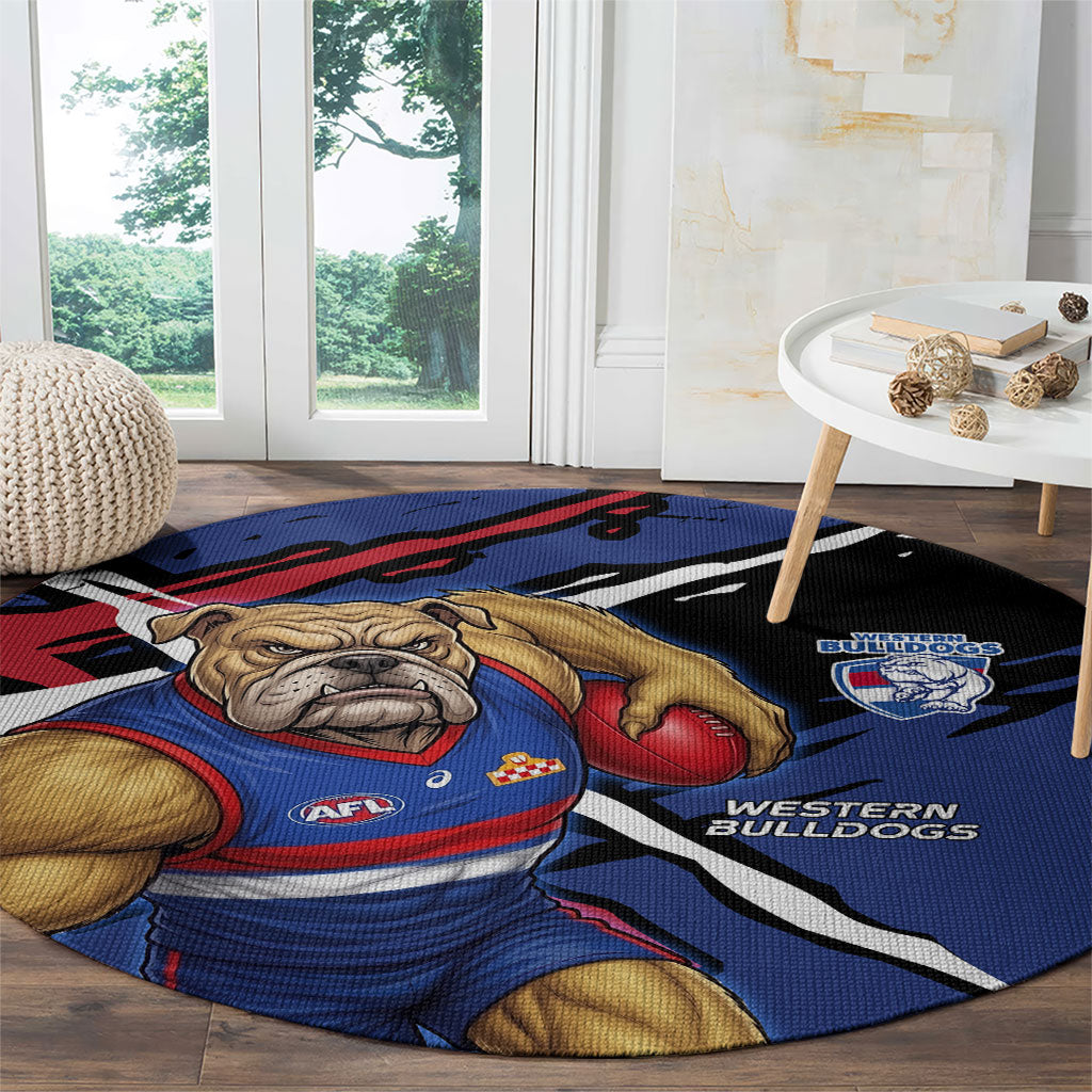 Western Bulldogs Round Carpet Footscray Muscular Mascot Graphic - Abstract Paint Splatter Art