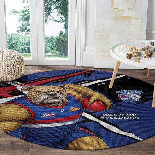 Western Bulldogs Round Carpet Footscray Muscular Mascot Graphic - Abstract Paint Splatter Art