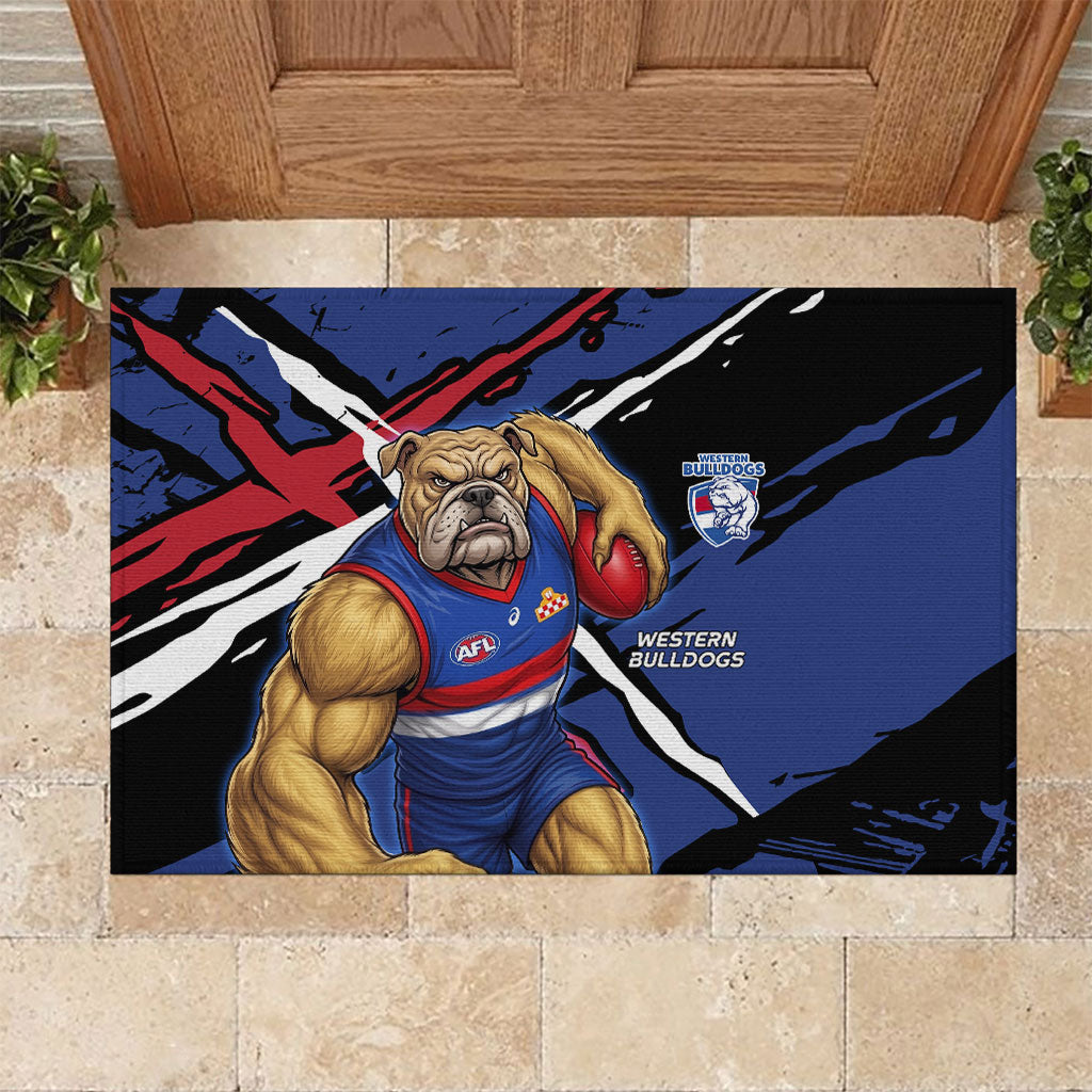 Western Bulldogs Rubber Doormat Footscray Muscular Mascot Graphic - Abstract Paint Splatter Art