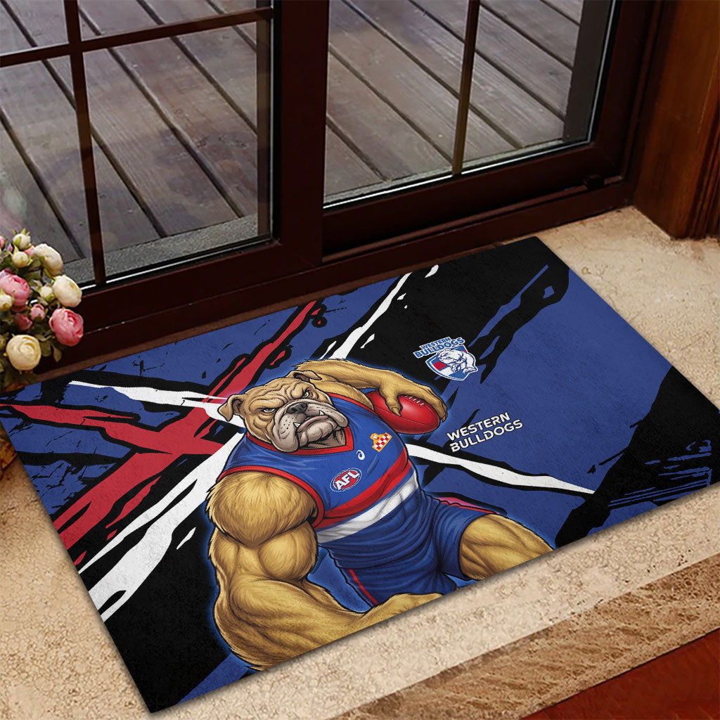 Western Bulldogs Rubber Doormat Footscray Muscular Mascot Graphic - Abstract Paint Splatter Art