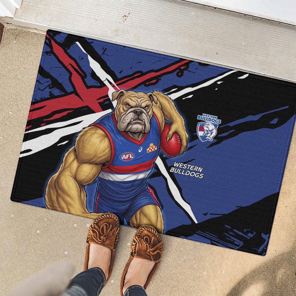 Western Bulldogs Rubber Doormat Footscray Muscular Mascot Graphic - Abstract Paint Splatter Art