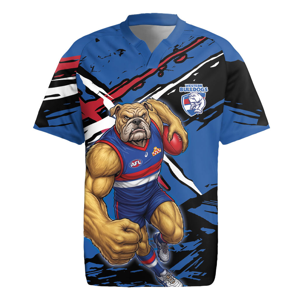 Western Bulldogs Rugby Jersey Footscray Muscular Mascot Graphic - Abstract Paint Splatter Art
