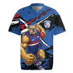 Western Bulldogs Rugby Jersey Footscray Muscular Mascot Graphic - Abstract Paint Splatter Art