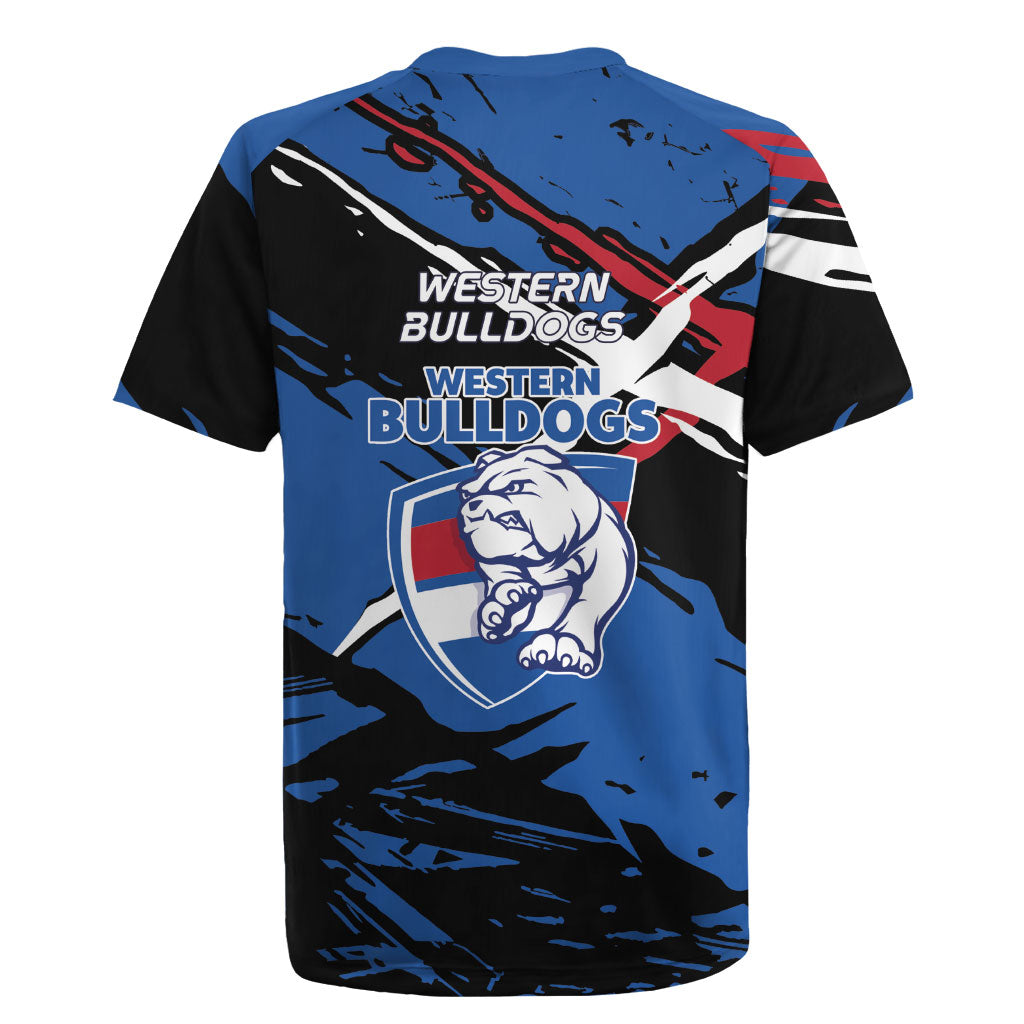 Western Bulldogs Rugby Jersey Footscray Muscular Mascot Graphic - Abstract Paint Splatter Art
