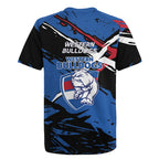 Western Bulldogs Rugby Jersey Footscray Muscular Mascot Graphic - Abstract Paint Splatter Art