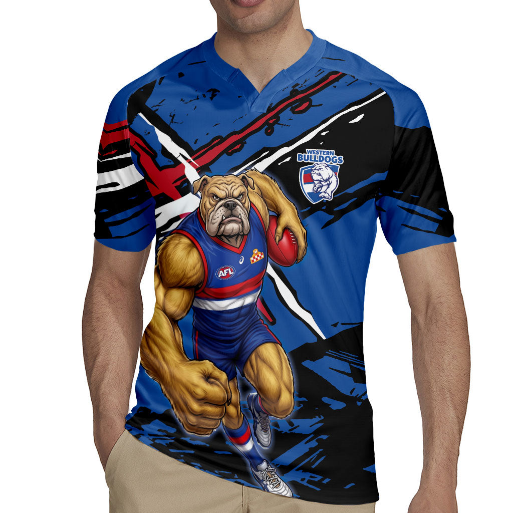 Western Bulldogs Rugby Jersey Footscray Muscular Mascot Graphic - Abstract Paint Splatter Art