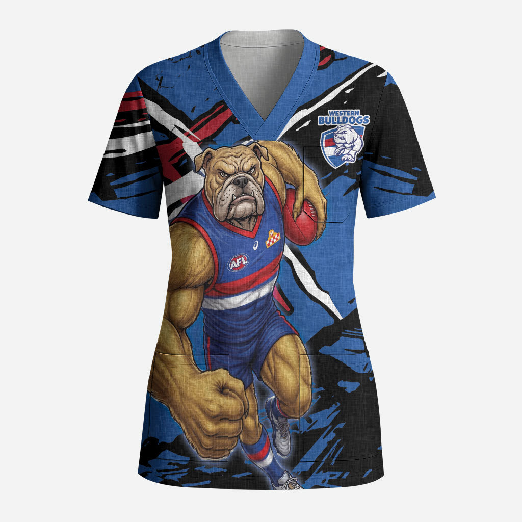 Western Bulldogs Scrub Top Footscray Muscular Mascot Graphic - Abstract Paint Splatter Art