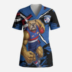 Western Bulldogs Scrub Top Footscray Muscular Mascot Graphic - Abstract Paint Splatter Art