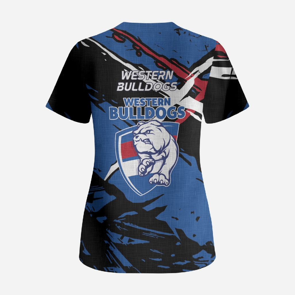 Western Bulldogs Scrub Top Footscray Muscular Mascot Graphic - Abstract Paint Splatter Art