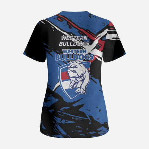 Western Bulldogs Scrub Top Footscray Muscular Mascot Graphic - Abstract Paint Splatter Art