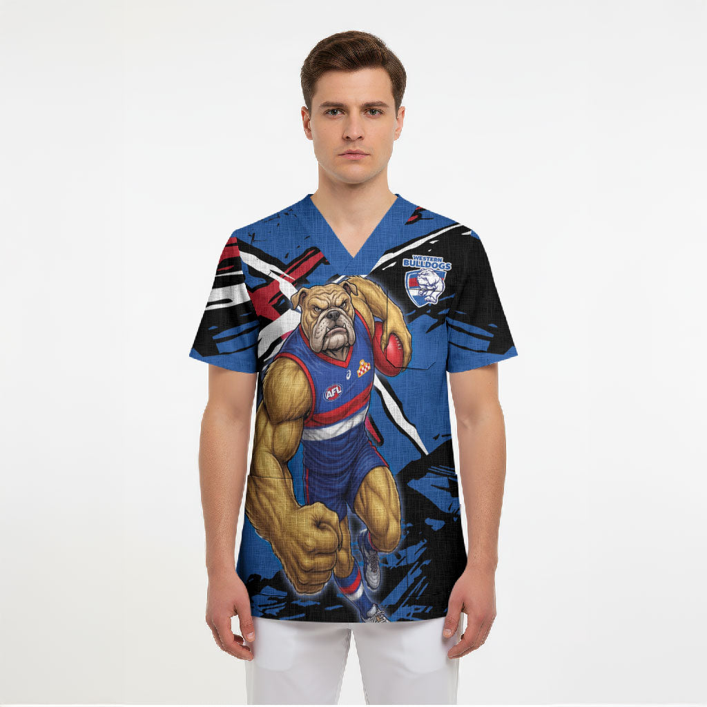 Western Bulldogs Scrub Top Footscray Muscular Mascot Graphic - Abstract Paint Splatter Art