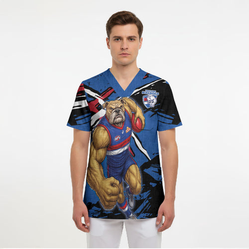 Western Bulldogs Scrub Top Footscray Muscular Mascot Graphic - Abstract Paint Splatter Art