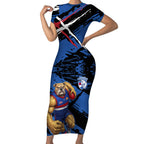 Western Bulldogs Short Sleeve Bodycon Dress Footscray Muscular Mascot Graphic - Abstract Paint Splatter Art