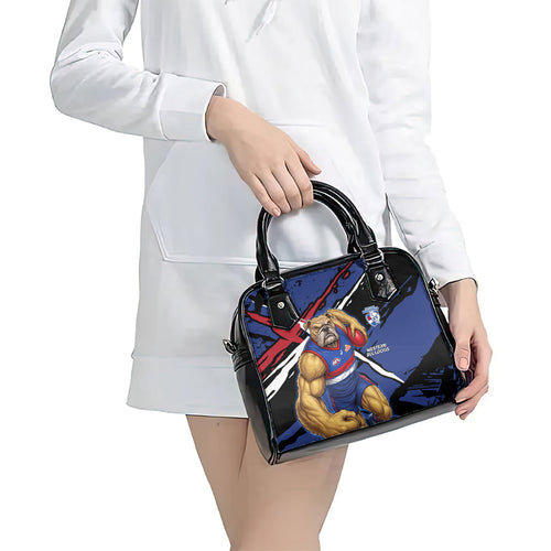 Western Bulldogs Shoulder Handbag Footscray Muscular Mascot Graphic - Abstract Paint Splatter Art