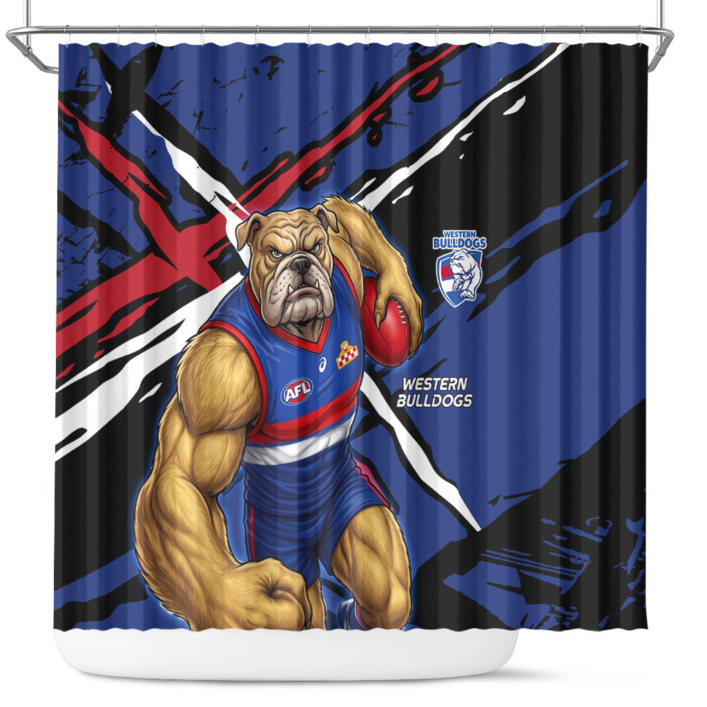 Western Bulldogs Shower Curtain Footscray Muscular Mascot Graphic - Abstract Paint Splatter Art