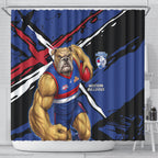 Western Bulldogs Shower Curtain Footscray Muscular Mascot Graphic - Abstract Paint Splatter Art