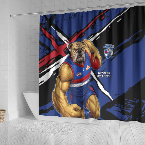 Western Bulldogs Shower Curtain Footscray Muscular Mascot Graphic - Abstract Paint Splatter Art