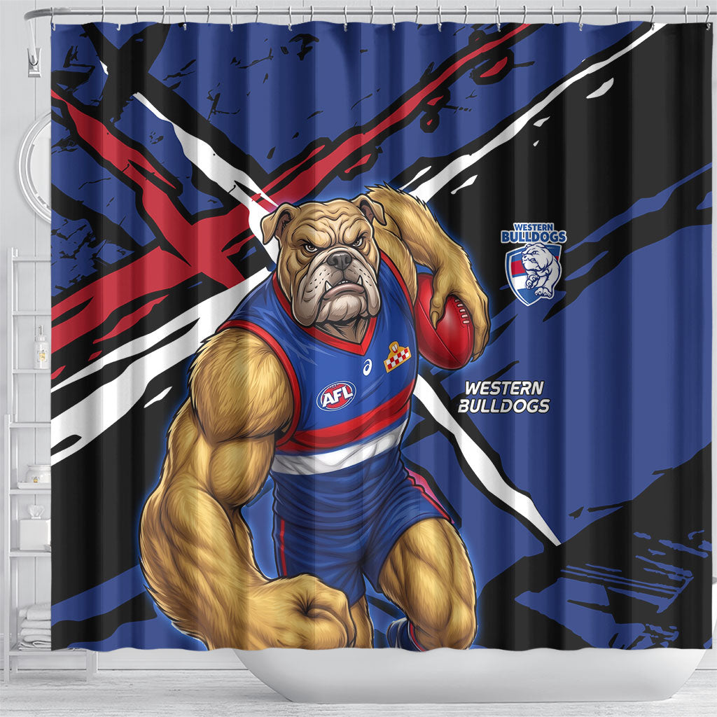 Western Bulldogs Shower Curtain Footscray Muscular Mascot Graphic - Abstract Paint Splatter Art
