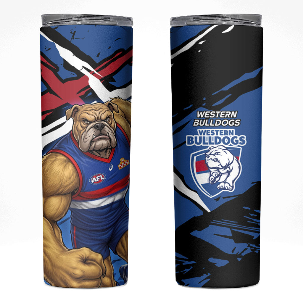 Western Bulldogs Skinny Tumbler Footscray Muscular Mascot Graphic - Abstract Paint Splatter Art