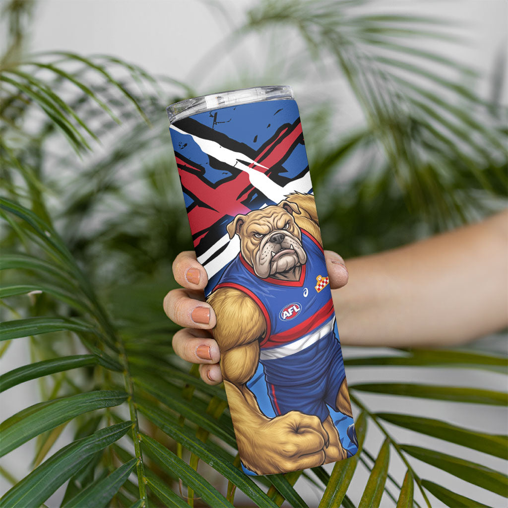 Western Bulldogs Skinny Tumbler Footscray Muscular Mascot Graphic - Abstract Paint Splatter Art