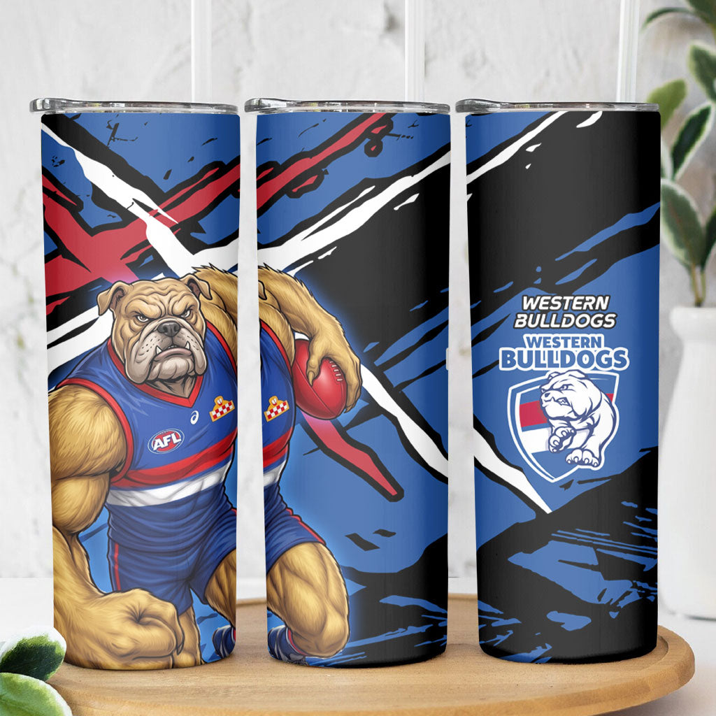 Western Bulldogs Skinny Tumbler Footscray Muscular Mascot Graphic - Abstract Paint Splatter Art